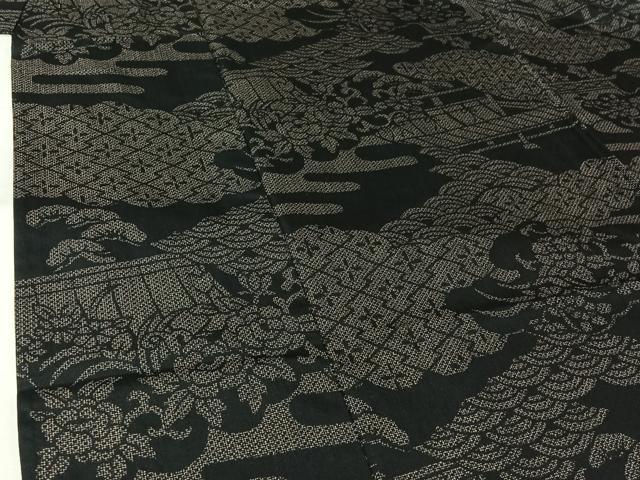 平和屋着物▽小紋　単衣　吉祥花文　黒地　さんび謹製　AABL9075jh