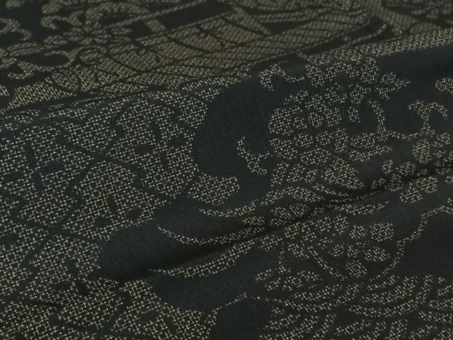 平和屋着物▽小紋　単衣　吉祥花文　黒地　さんび謹製　AABL9075jh