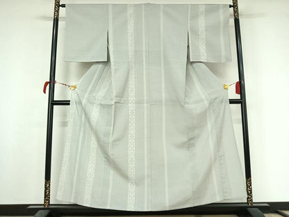 平和屋着物▽訪問着　本塩沢　単衣　110亀甲　花間道　正絹　逸品　AABL9081jh