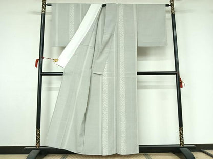 平和屋着物▽訪問着　本塩沢　単衣　110亀甲　花間道　正絹　逸品　AABL9081jh