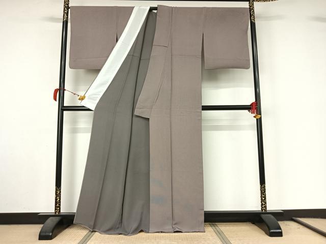 平和屋着物▽江戸小紋　単衣　万筋　薄柿色×羊羹色　正絹　逸品　AABL9084jh