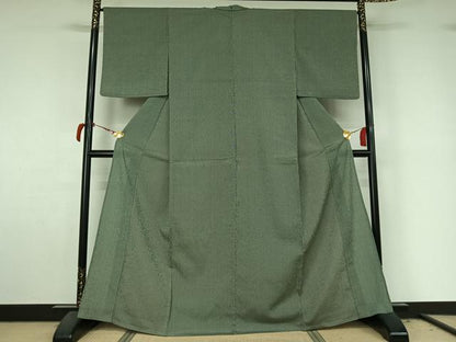 平和屋着物▽お召　単衣　格子　正絹　逸品　AABL9087jh