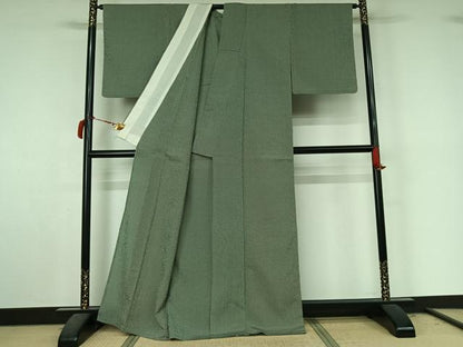 平和屋着物▽お召　単衣　格子　正絹　逸品　AABL9087jh