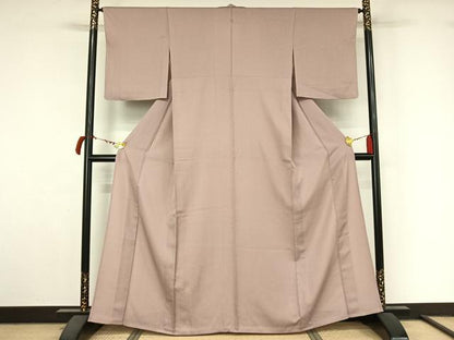 平和屋着物▽色無地　単衣　薄柿色　洗える着物　AABL9093jh
