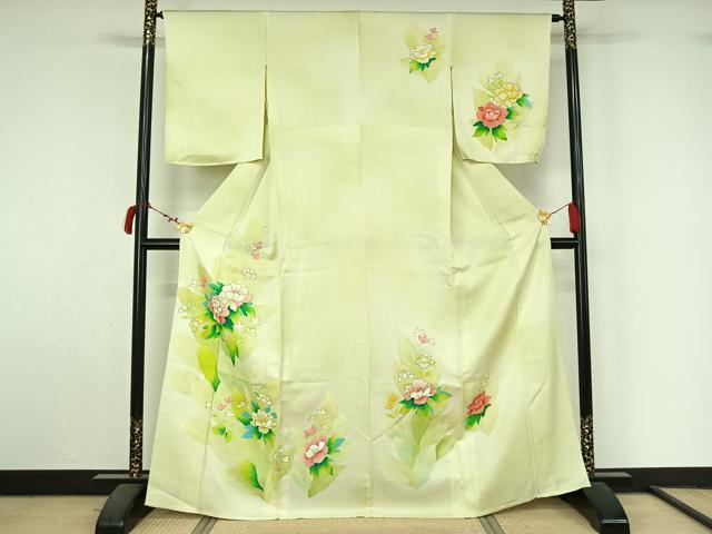 平和屋着物▽訪問着　単衣　草花文　暈し染め　金彩　正絹　逸品　AABL9094jh