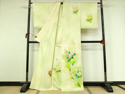 平和屋着物▽訪問着　単衣　草花文　暈し染め　金彩　正絹　逸品　AABL9094jh