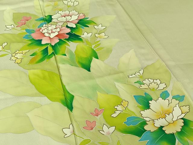 平和屋着物▽訪問着　単衣　草花文　暈し染め　金彩　正絹　逸品　AABL9094jh
