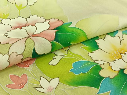 平和屋着物▽訪問着　単衣　草花文　暈し染め　金彩　正絹　逸品　AABL9094jh