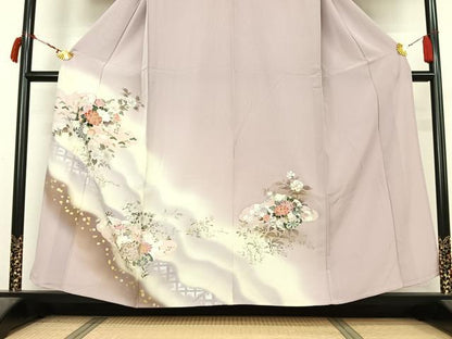 平和屋着物▽訪問着　単衣　花車文　暈し染め　金彩　正絹　逸品　AABL9095jh