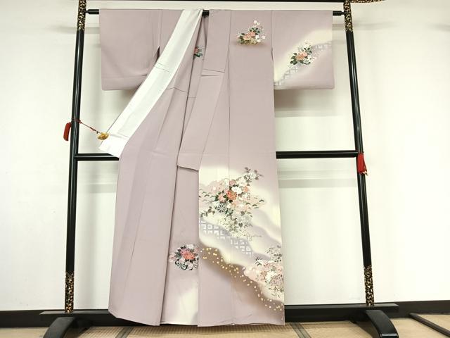 平和屋着物▽訪問着　単衣　花車文　暈し染め　金彩　正絹　逸品　AABL9095jh