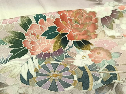 平和屋着物▽訪問着　単衣　花車文　暈し染め　金彩　正絹　逸品　AABL9095jh