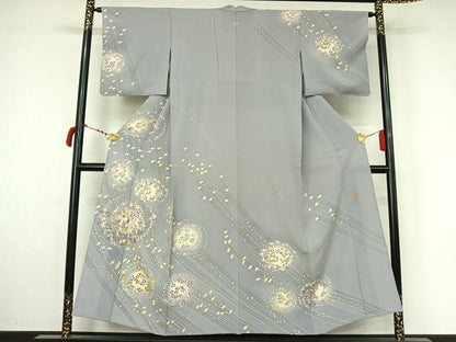 平和屋着物▽本加賀友禅作家　岡崎重雄　訪問着　単衣　草花文　暈し染め　正絹　逸品　AABL9099jh