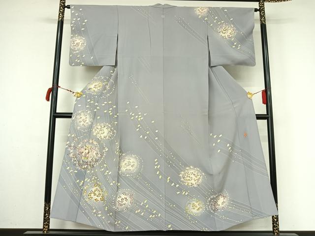 平和屋着物▽本加賀友禅作家　岡崎重雄　訪問着　単衣　草花文　暈し染め　正絹　逸品　AABL9099jh