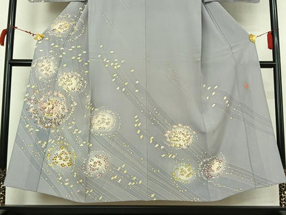 平和屋着物▽本加賀友禅作家　岡崎重雄　訪問着　単衣　草花文　暈し染め　正絹　逸品　AABL9099jh