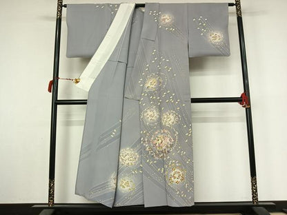 平和屋着物▽本加賀友禅作家　岡崎重雄　訪問着　単衣　草花文　暈し染め　正絹　逸品　AABL9099jh