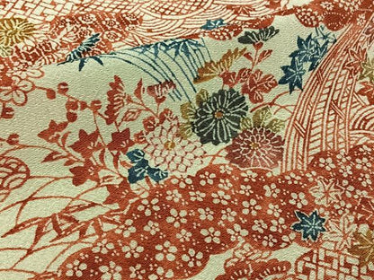 平和屋着物▽上質な小紋　単衣　型染め　流水花文　鬼しぼ縮緬　正絹　逸品　AABL9100jh