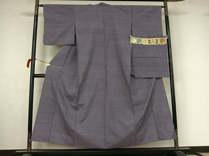 平和屋着物▽本場草木染結城玉紬　結織苑　単衣　藤鼠色　証紙付き　正絹　逸品　AABL9101jh