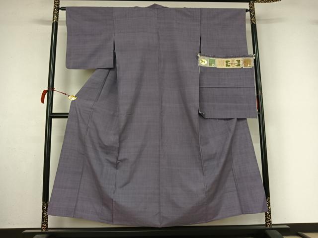 平和屋着物▽本場草木染結城玉紬　結織苑　単衣　藤鼠色　証紙付き　正絹　逸品　AABL9101jh
