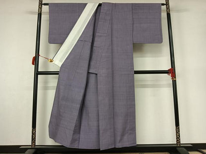 平和屋着物▽本場草木染結城玉紬　結織苑　単衣　藤鼠色　証紙付き　正絹　逸品　AABL9101jh