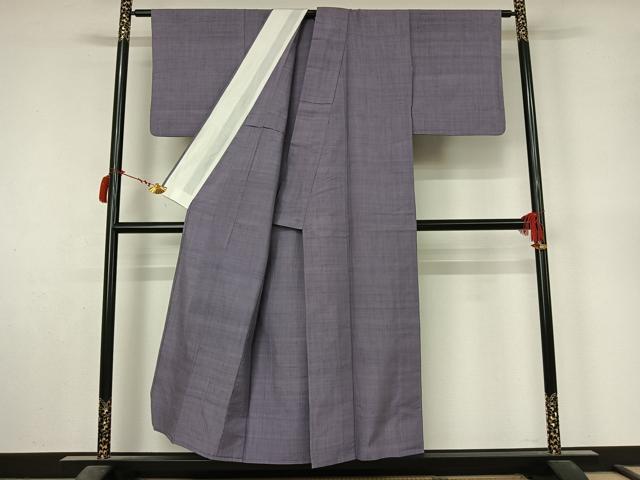 平和屋着物▽本場草木染結城玉紬　結織苑　単衣　藤鼠色　証紙付き　正絹　逸品　AABL9101jh