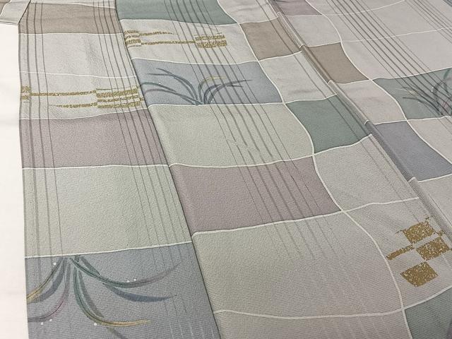 平和屋着物▽上質な小紋　単衣　草葉文　正絹　逸品　AABL9102jh