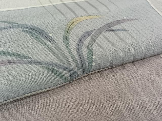 平和屋着物▽上質な小紋　単衣　草葉文　正絹　逸品　AABL9102jh