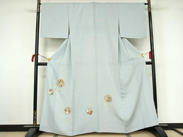 平和屋着物▽訪問着　単衣　駒刺繍　雪輪花文　金彩　正絹　逸品　AABL9103jh