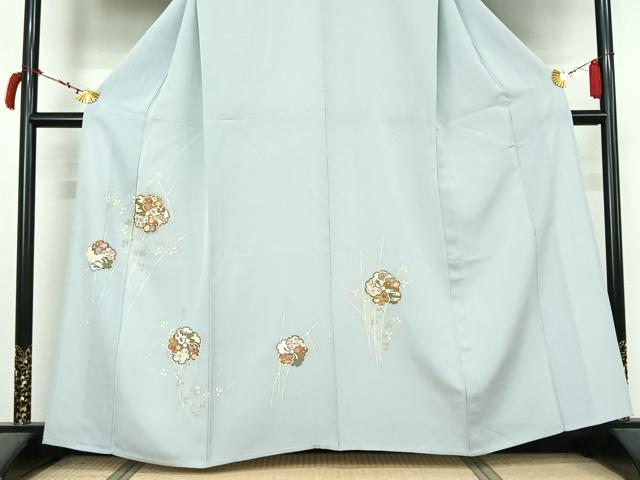 平和屋着物▽訪問着　単衣　駒刺繍　雪輪花文　金彩　正絹　逸品　AABL9103jh