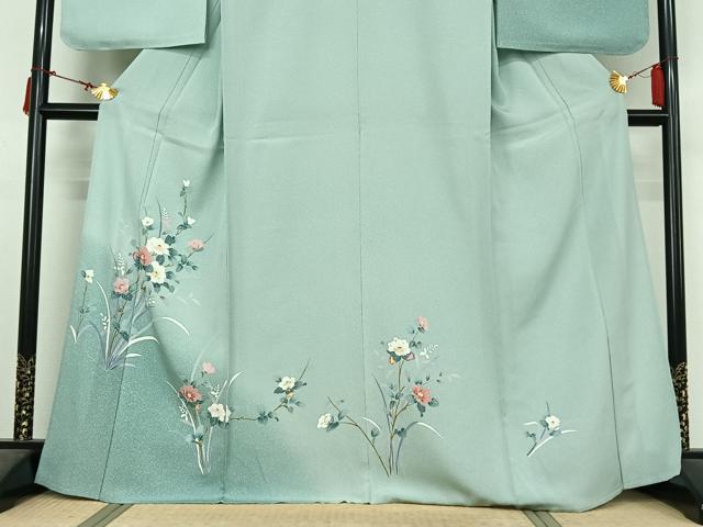 平和屋着物▽訪問着　単衣　友禅　枝花文　暈し染め　正絹　逸品　未使用　AABL9104jh