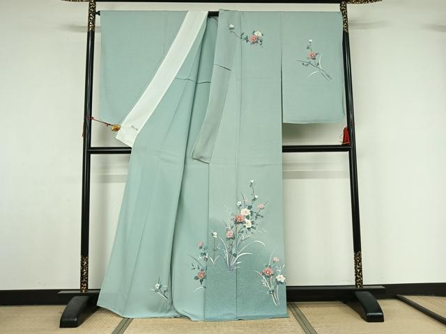 平和屋着物▽訪問着　単衣　友禅　枝花文　暈し染め　正絹　逸品　未使用　AABL9104jh