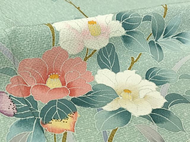 平和屋着物▽訪問着　単衣　友禅　枝花文　暈し染め　正絹　逸品　未使用　AABL9104jh