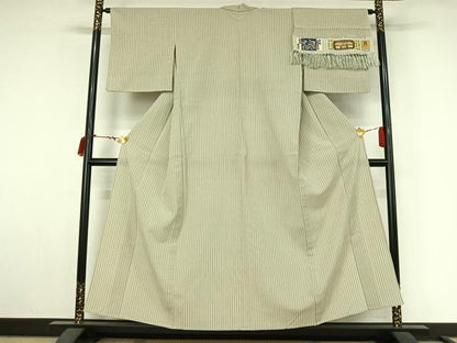 平和屋着物▽信州紬　単衣　縞　小岩井紬工房　証紙付き　正絹　逸品　AABL9105jh