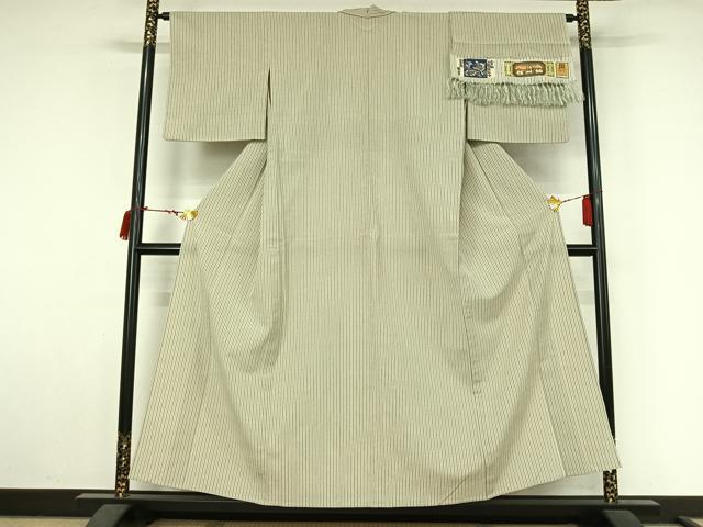 平和屋着物▽信州紬　単衣　縞　小岩井紬工房　証紙付き　正絹　逸品　AABL9105jh