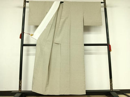平和屋着物▽信州紬　単衣　縞　小岩井紬工房　証紙付き　正絹　逸品　AABL9105jh