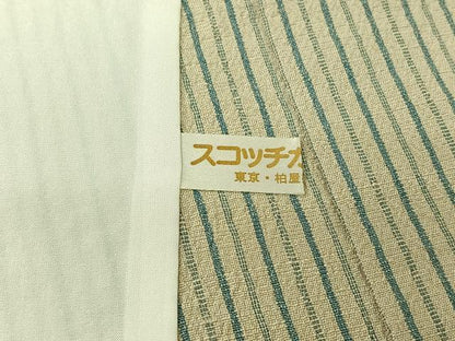 平和屋着物▽信州紬　単衣　縞　小岩井紬工房　証紙付き　正絹　逸品　AABL9105jh