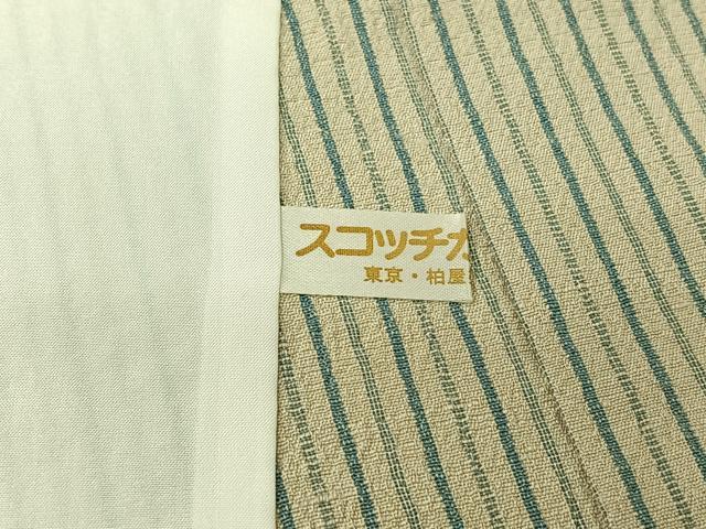 平和屋着物▽信州紬　単衣　縞　小岩井紬工房　証紙付き　正絹　逸品　AABL9105jh