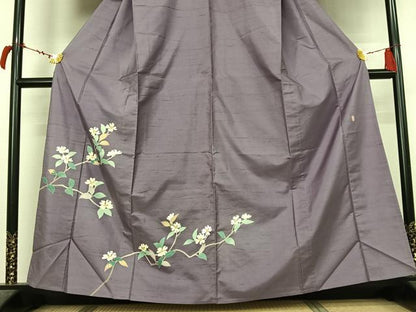 平和屋着物▽本加賀友禅作家　成竹登茂男　訪問着　白山紬　単衣　枝花文　正絹　逸品　AABL9108jh