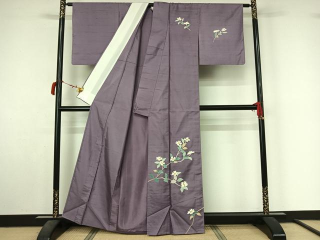 平和屋着物▽本加賀友禅作家　成竹登茂男　訪問着　白山紬　単衣　枝花文　正絹　逸品　AABL9108jh