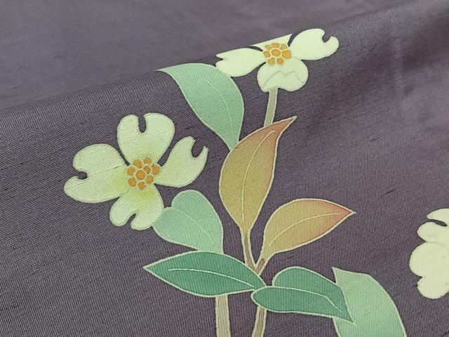平和屋着物▽本加賀友禅作家　成竹登茂男　訪問着　白山紬　単衣　枝花文　正絹　逸品　AABL9108jh
