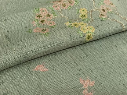 平和屋着物▽上質な小紋　単衣　生紬地　花鳥文　正絹　逸品　AABL9111jh