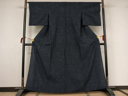 平和屋着物▽本塩沢　単衣　110亀甲　草花文　正絹　逸品　AABL9112jh