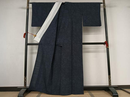 平和屋着物▽本塩沢　単衣　110亀甲　草花文　正絹　逸品　AABL9112jh