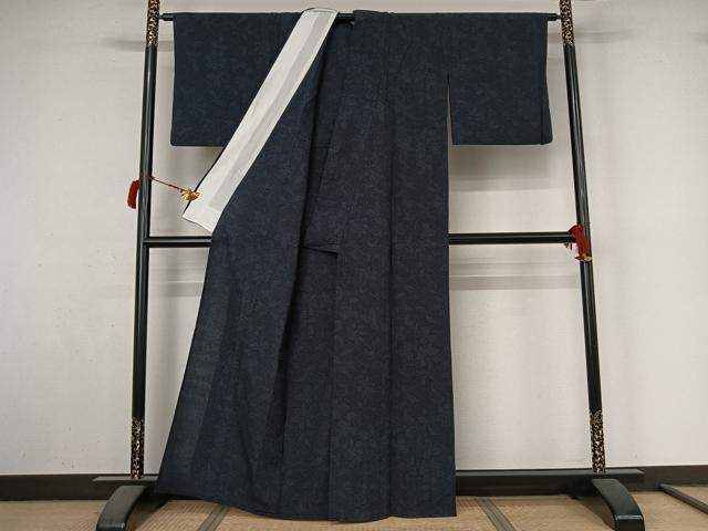 平和屋着物▽本塩沢　単衣　110亀甲　草花文　正絹　逸品　AABL9112jh