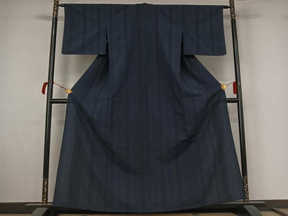 平和屋着物▽本塩沢　単衣　110亀甲　変わり縞　正絹　逸品　未使用　AABL9113jh