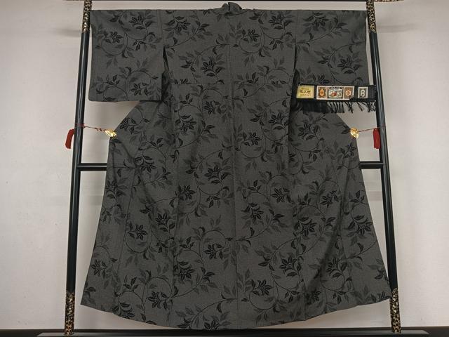 平和屋着物▽塩沢絣　単衣　110亀甲　草花文　証紙付き　正絹　逸品　AABL9116jh