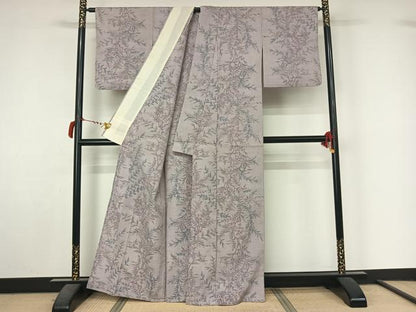 平和屋着物▽小千谷紬　単衣　草花文　正絹　逸品　AABL9121jh