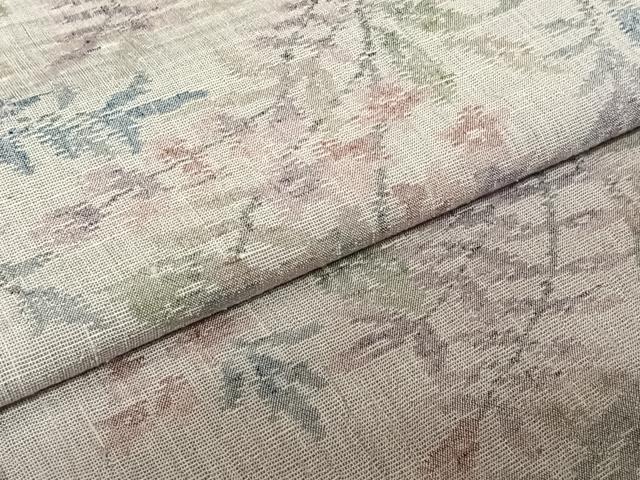 平和屋着物▽小千谷紬　単衣　草花文　正絹　逸品　AABL9121jh