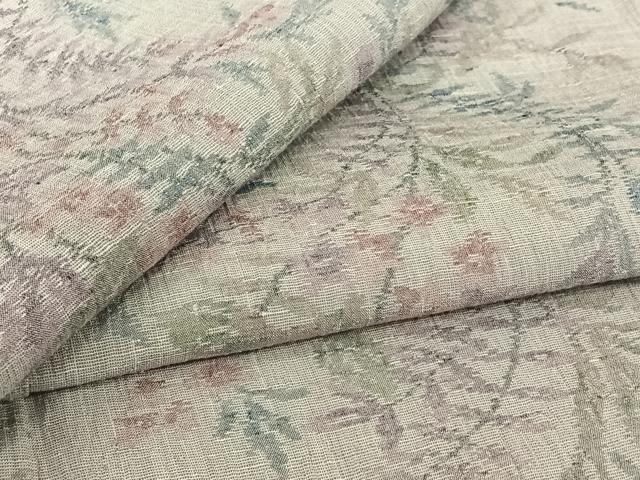 平和屋着物▽小千谷紬　単衣　草花文　正絹　逸品　AABL9121jh