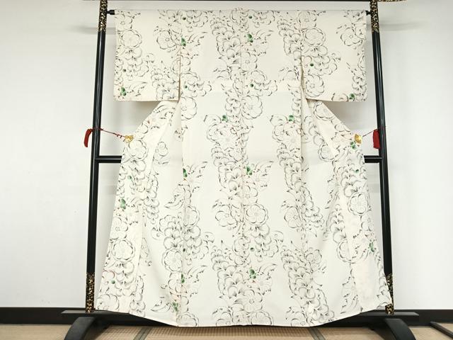 平和屋着物▽上質な小紋　単衣　辻が花　鬼しぼ縮緬　正絹　逸品　AABL9126jh