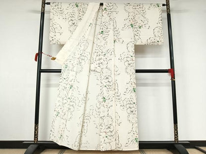 平和屋着物▽上質な小紋　単衣　辻が花　鬼しぼ縮緬　正絹　逸品　AABL9126jh